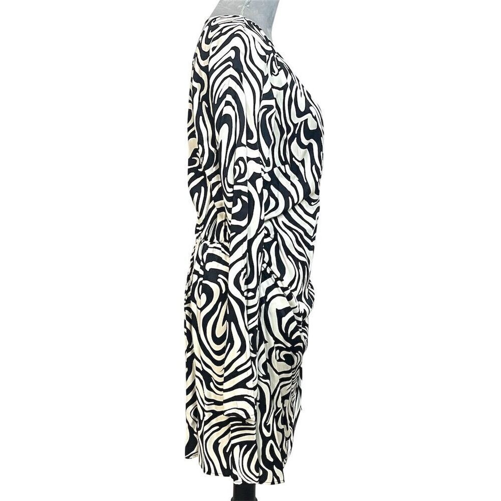 H&M Women's M Black Abstract Faux Wrap V-Neck Bodycon Dress  Long Sleeve - Picture 6 of 10